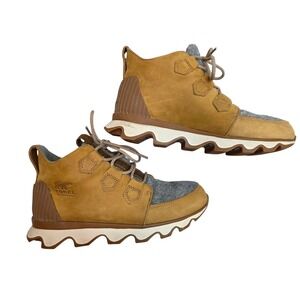 Sorel Kinetic Short Waterproof Suede Felt Boots Neutral Camel Brown Grey Women 8
